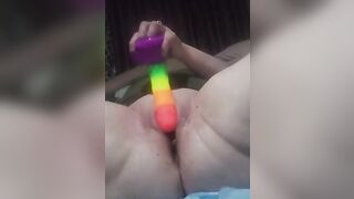 In honor of pride month I fuck my wet pussy with colorful rainbow dildo!!