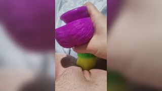 Trying my new colorful suction dildo part 3