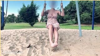 Wifey rides public swing with no panties ????| Risky public exhibitionist dare