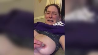 Dumb crack whore burns her nipples for her owner