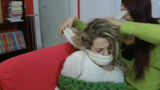 Two girls play with chloroform and scarf gags
