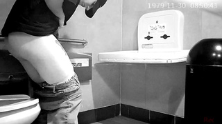Hot teen caught peeing in public restroom