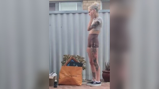 Skinny Tatted Aussie Slut Ass Caught on Spy Camera
