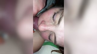Sleeping wife eye check cum on face