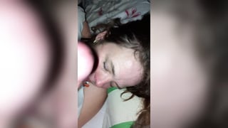 Sleeping wife eye check cum on face