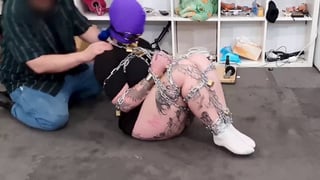 Girl chained in socks gagged