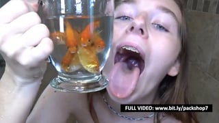 Becky feeding on fish in the shower - Vore Giantess 2