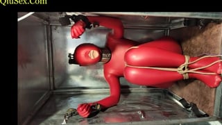 tied slave girl in a box get pain and humilitation