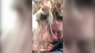 Blonde Girl Interracial blowjob in car