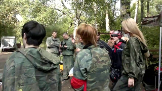Blond Stripper special show in paintball