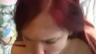 Redhead with massive tits sucks and creampie