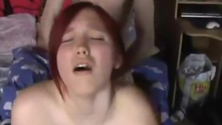 Redhead with massive tits sucks and creampie