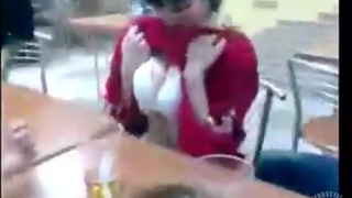 Teen flashes her big tits in the school cafeteria