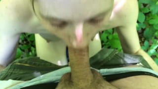 Skinny horny sexy fuckable babe deepthroat blowjob and bareback in public park