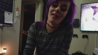 Two Cute Playful Emo Looking Bff Girls Having Good Time Sucking On Two Cocks With Lots Of Verbal And Laughter