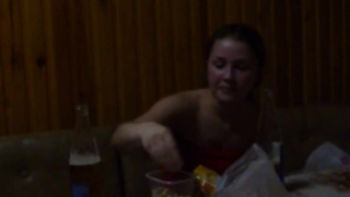 Drunk teen girl in sauna