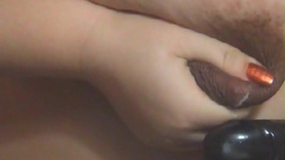 Milky big boobs pregnant BBW in stockings masturbating with black vibrator