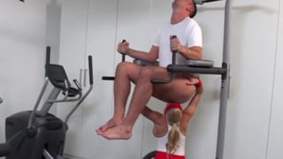 slut cleaning her personal trainer ass at gym