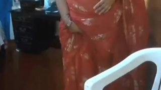 Red Hot Aunty Shows Saree in front of Camera