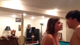 Brother and sister play strip pool