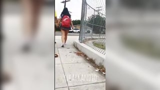 Chubby asian girl runs from creep upskirt