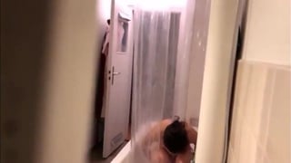 Spying her on shower and get caught !
