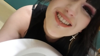 Goth High School Teen Licks Toilet after Class and Pisses Isabella velwood 1080p