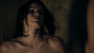 Brutal man makes movie star Katrina Law sweat waiting for fucking in TV series Spartacus naked sex scenes